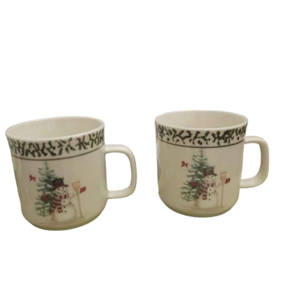 "We Can Build a Snowman" Stoneware Coffee Mugs Cups X 2